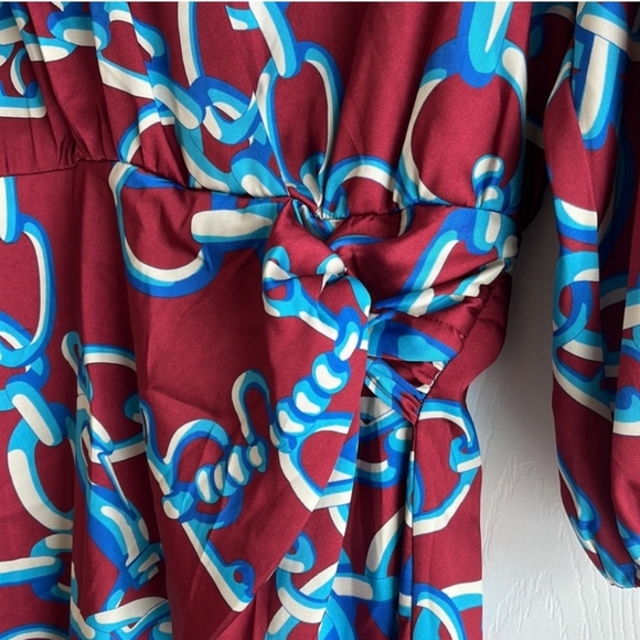 ZARA MULTICOLOURED CHAIN PRINT MIDI DRESS WITH KNOT DETAIL - Picture 8 of 11